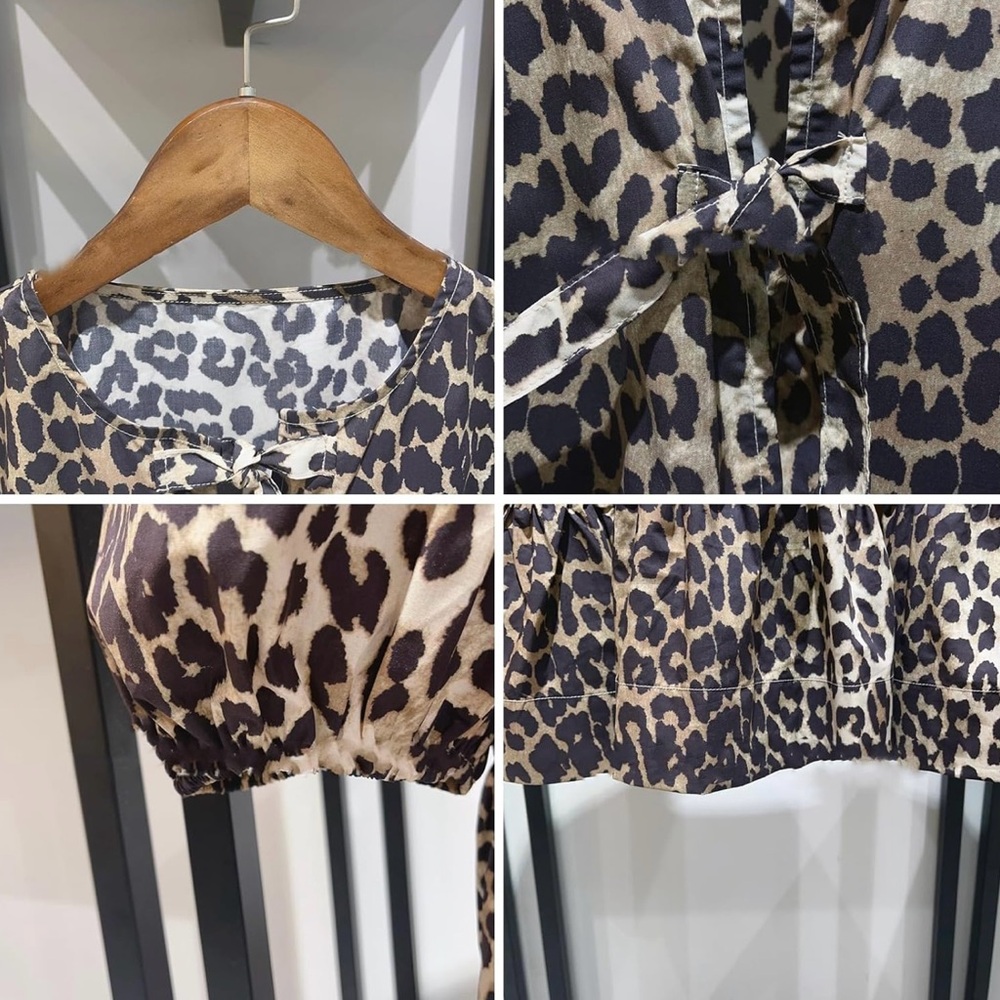 Tie Front Leopard Print Babydoll Top - Picture 5 of 6